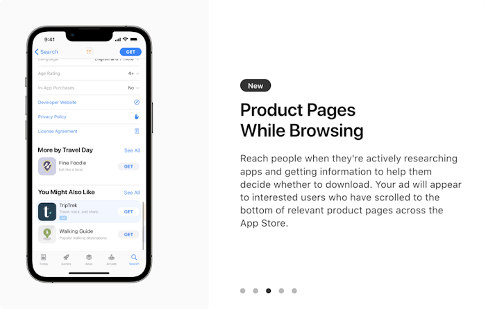 Product page ad details from the App Search Ads console